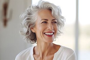 Portrait of smiling woman with silver hair