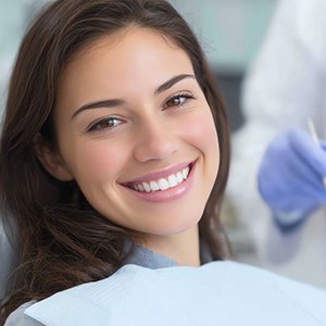 Close-up portrait of happy dental patient