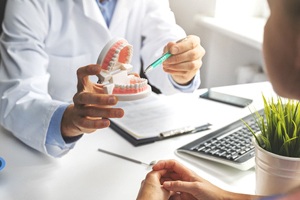 Dentist and patient discussing dental implant treatment process