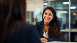 Smiling job candidate during job interview